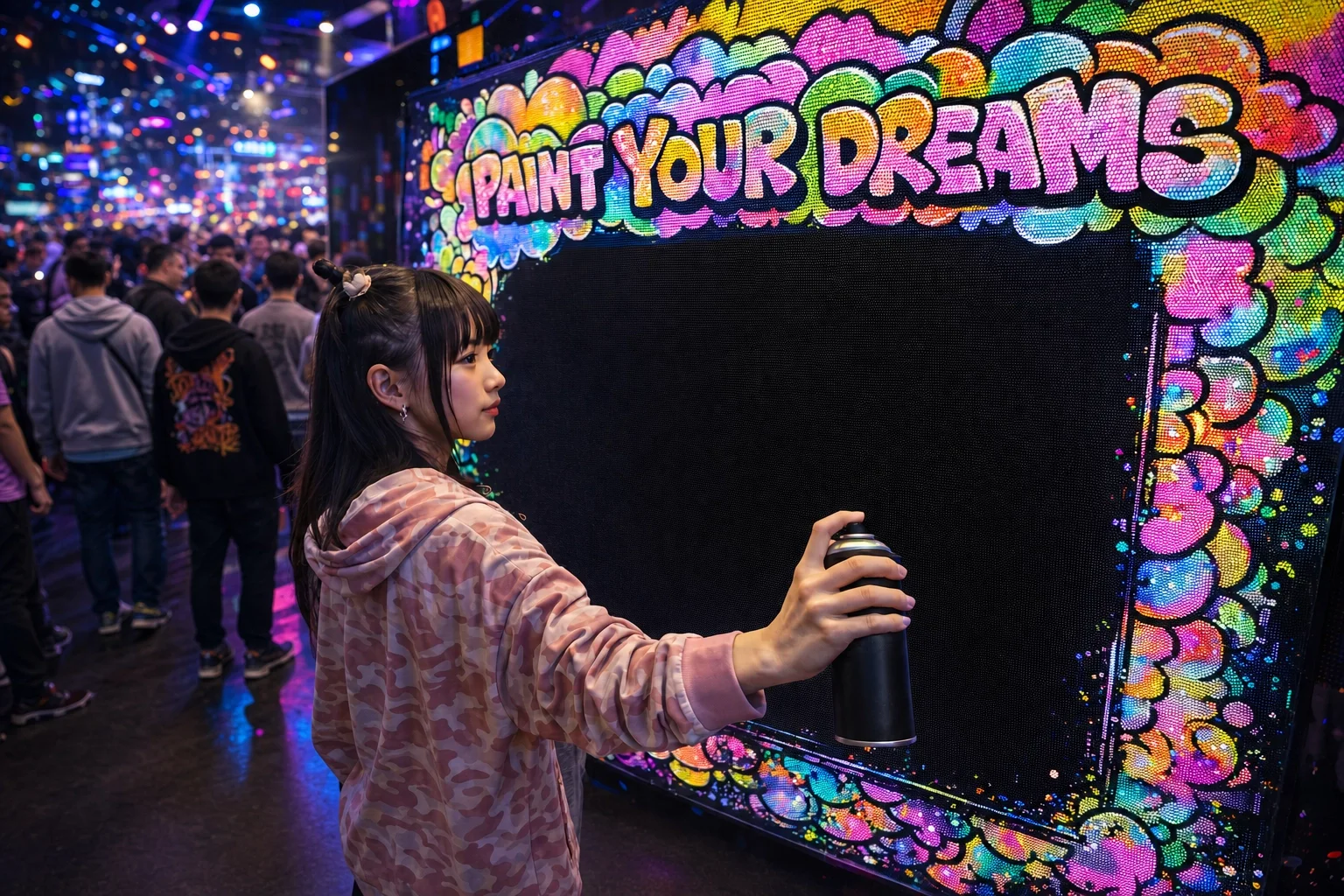 Branded background environment on digital graffiti wall