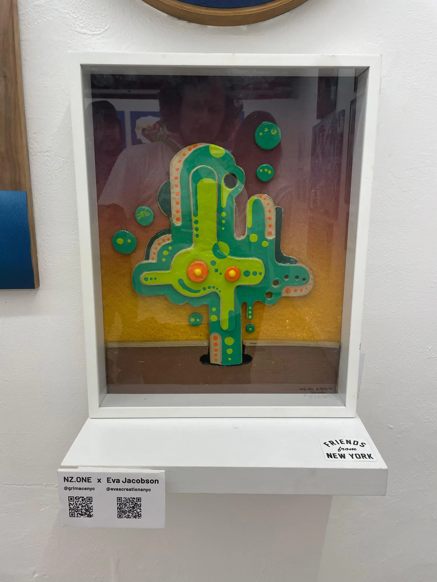 A character sculpture in a display case