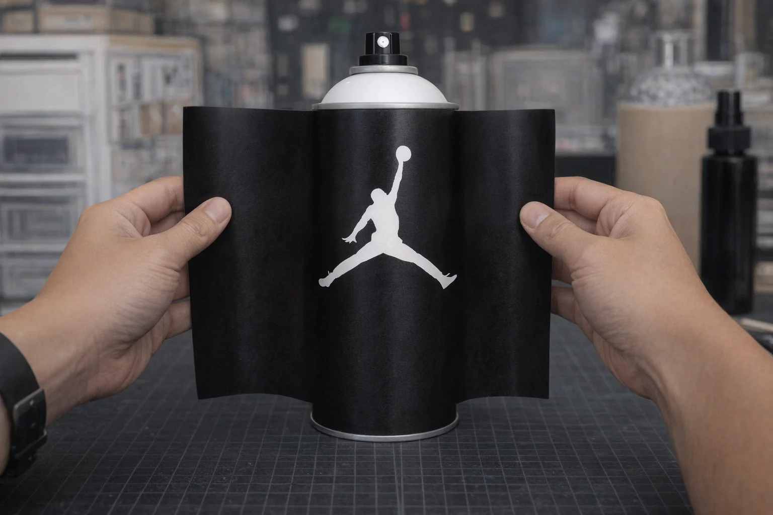 Custom branded spray cans with logo and real sound effects at event